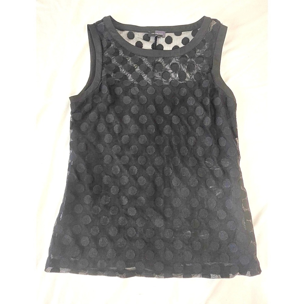 The Limited Womens Small Black Polka Dot Mesh Sleeveless Shell Crew Neck Top